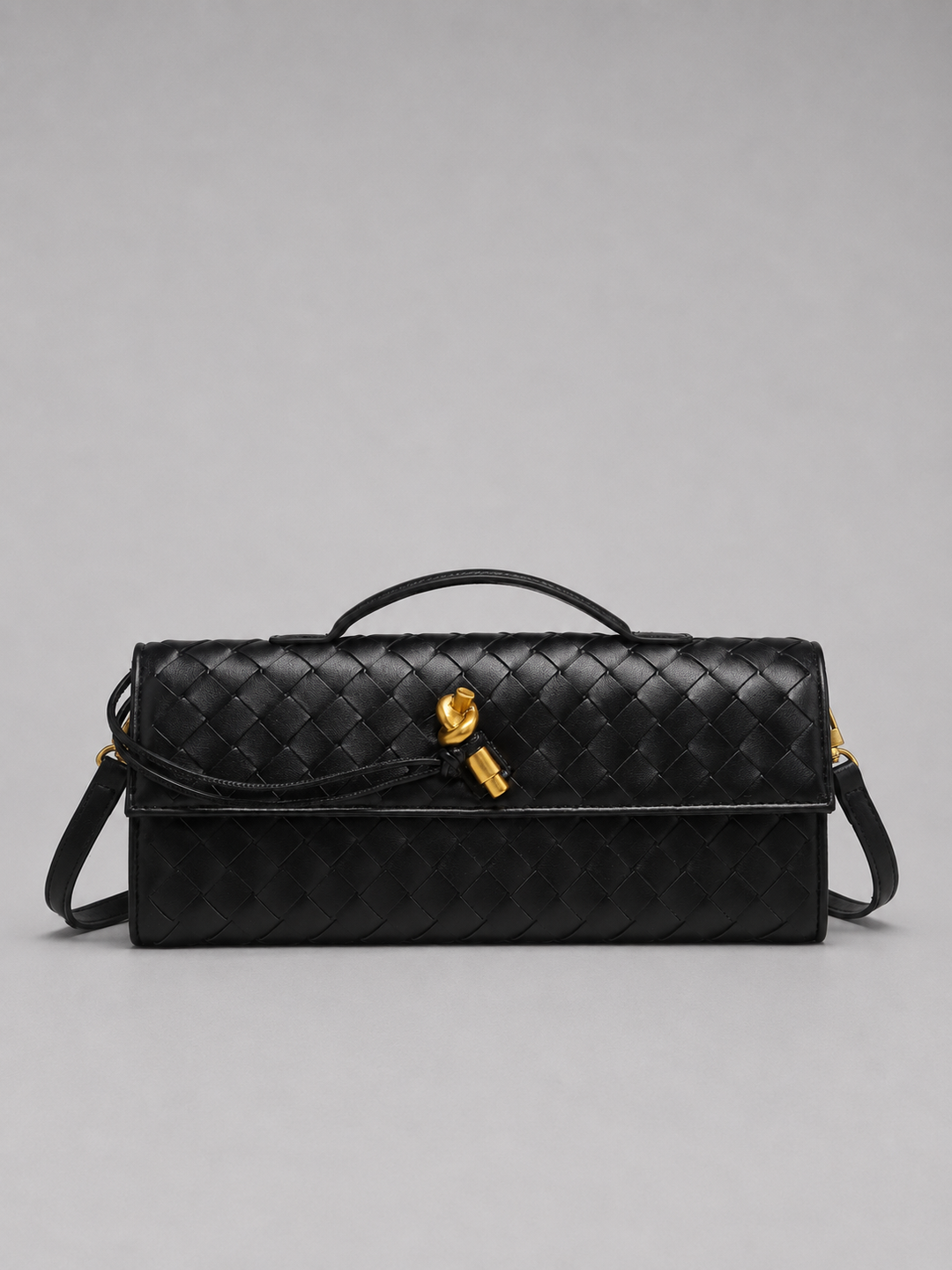 Women’s Woven Clutch with Gold Knot Closure
