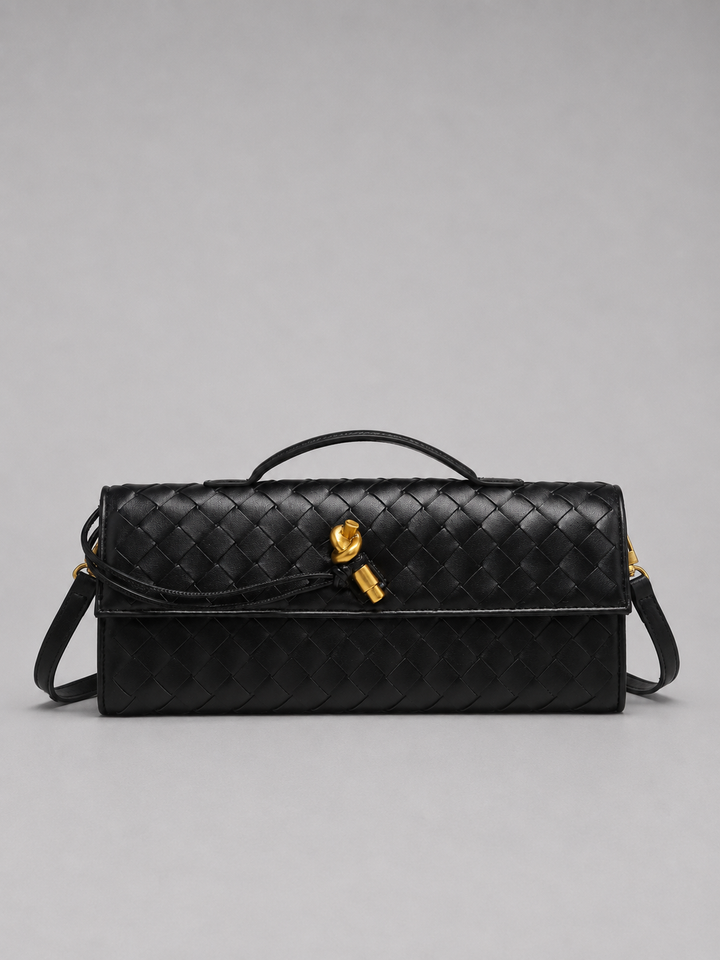 Women’s Woven Clutch with Gold Knot Closure