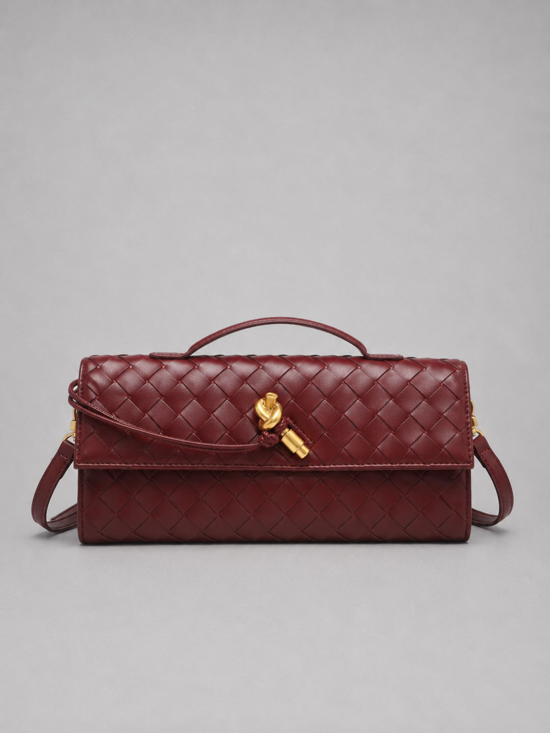 Women’s Woven Clutch with Gold Knot Closure
