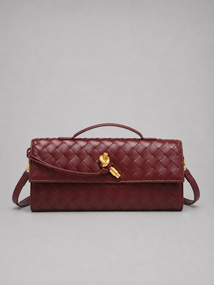 Women’s Woven Clutch with Gold Knot Closure