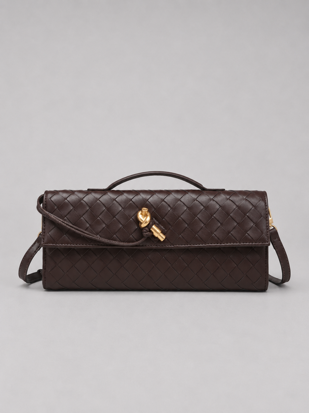 Women’s Woven Clutch with Gold Knot Closure