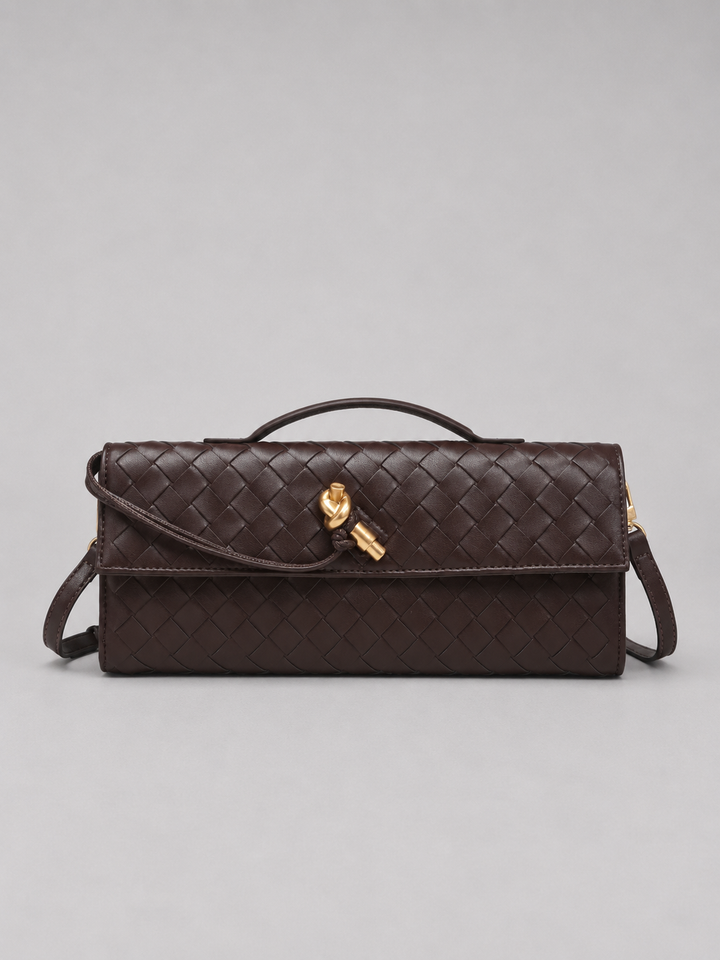 Women’s Woven Clutch with Gold Knot Closure