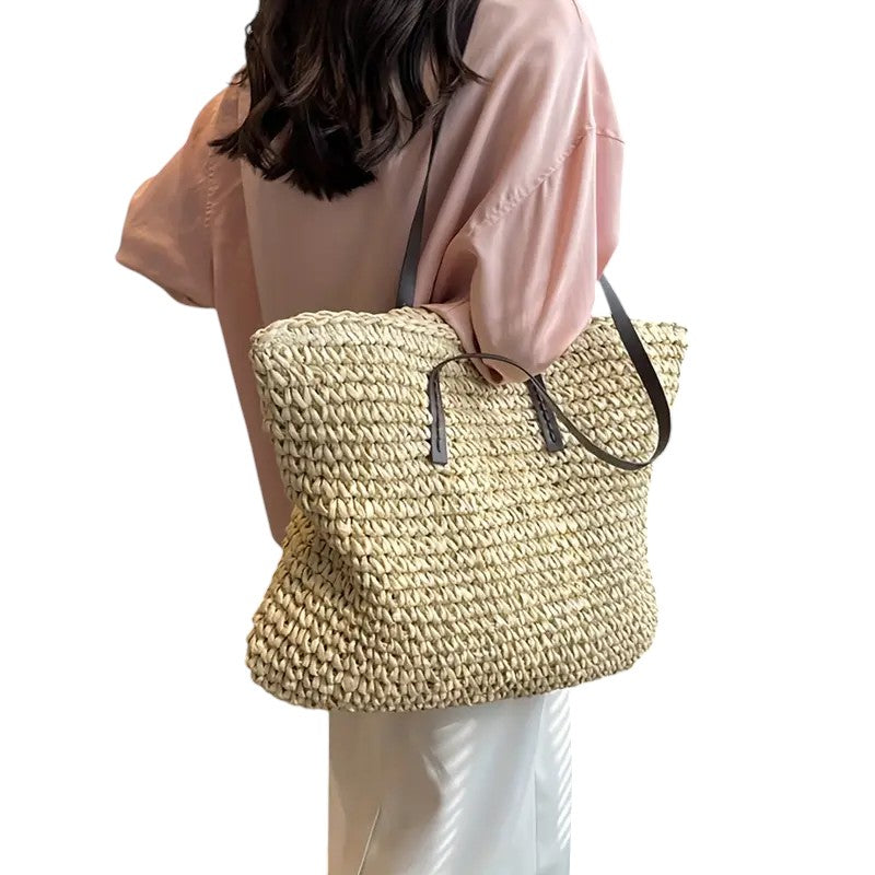 Women's Woven Tote Bag with Roomy Interior for Errands