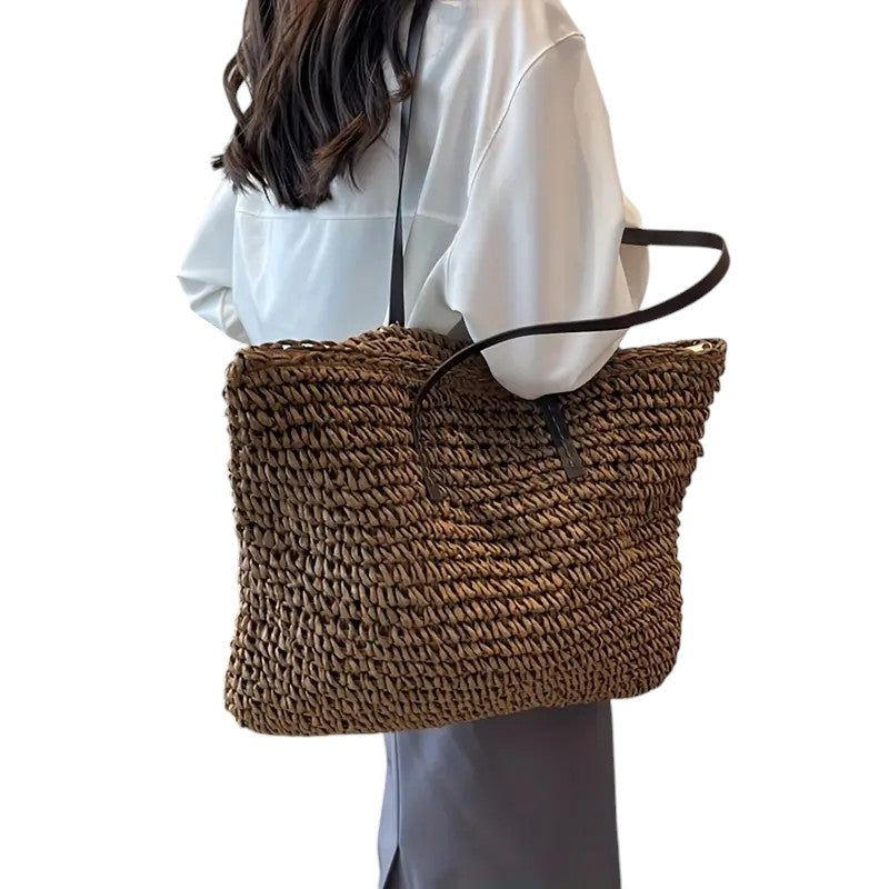 Women's Woven Tote Bag with Roomy Interior for Errands