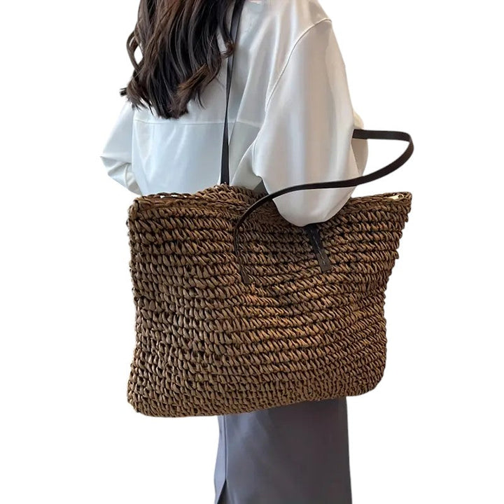 Women's Woven Tote Bag with Roomy Interior for Errands