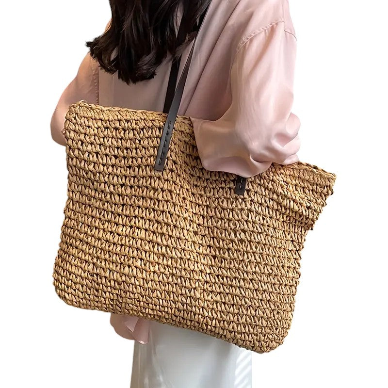 Women's Woven Tote Bag with Roomy Interior for Errands