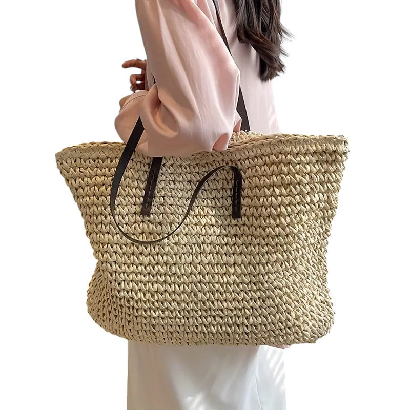 Women's Woven Tote Bag with Roomy Interior for Errands