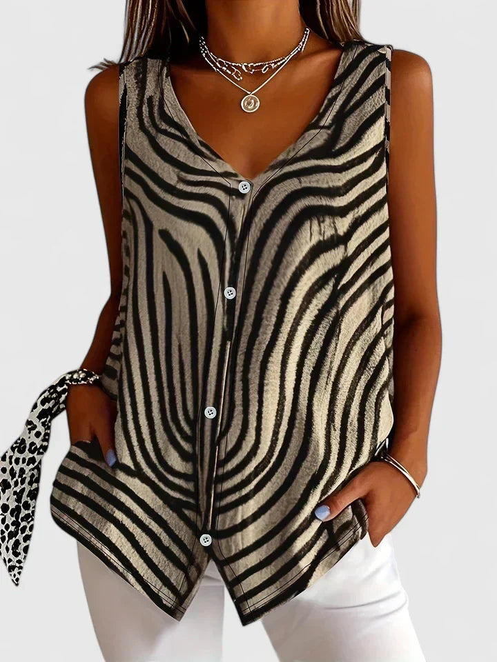 Women's Zebra Print Blouse with Button Front for Meetings