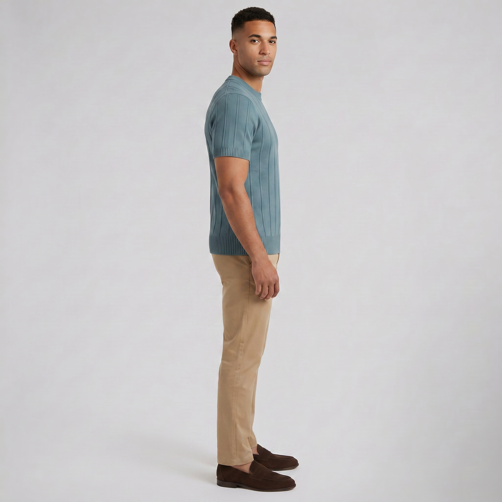 Men’s Crew-Neck Ribbed Knit T-Shirt | Celestiella