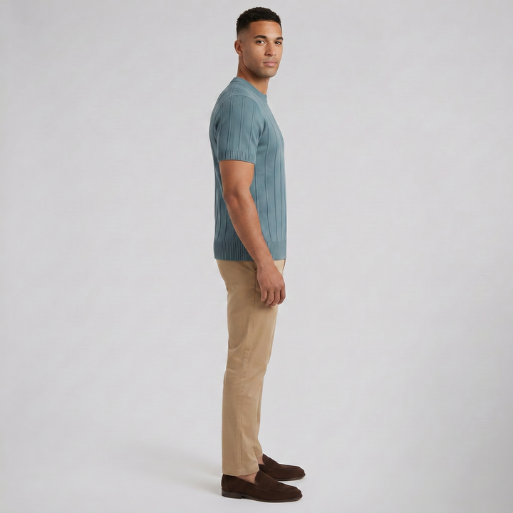 Men’s Crew-Neck Ribbed Knit T-Shirt | Celestiella