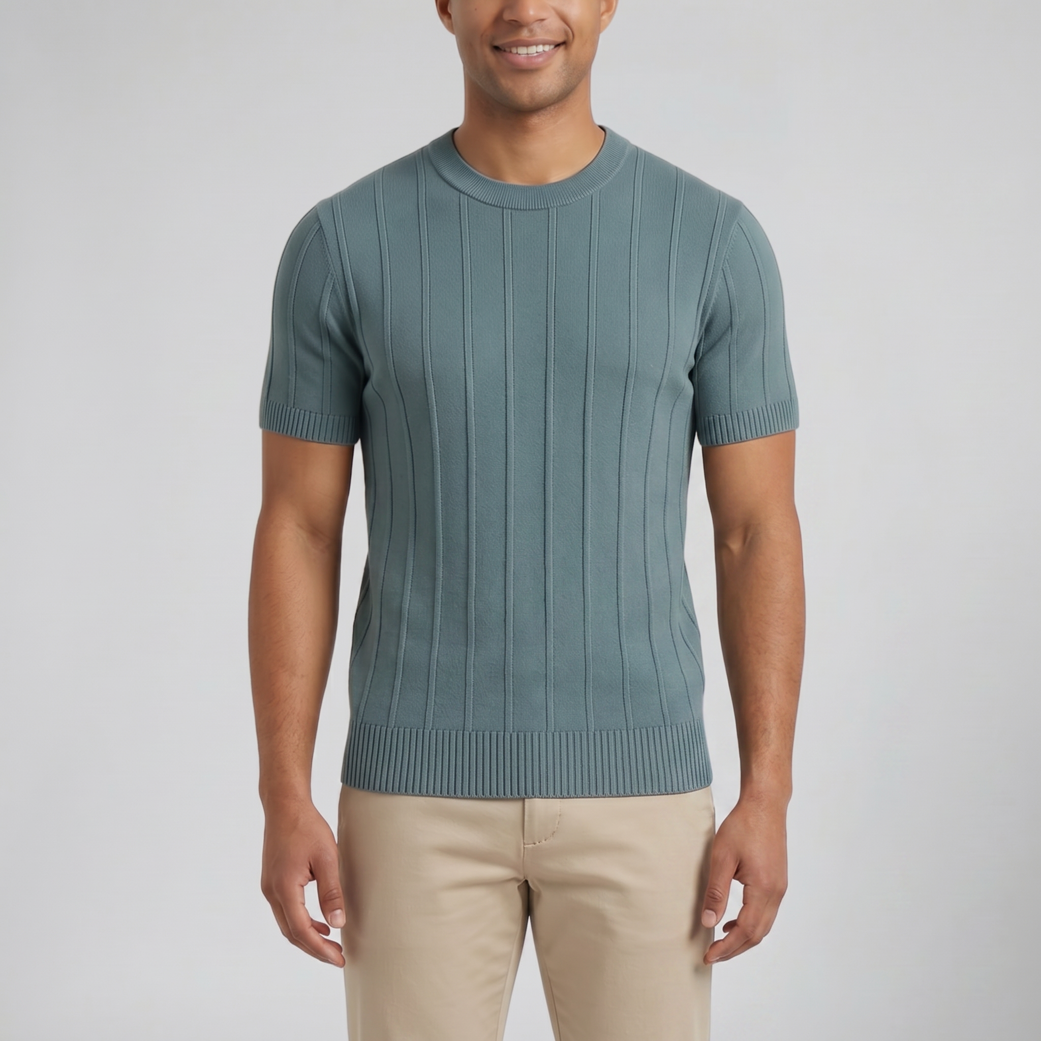Men’s Crew-Neck Ribbed Knit T-Shirt | Celestiella