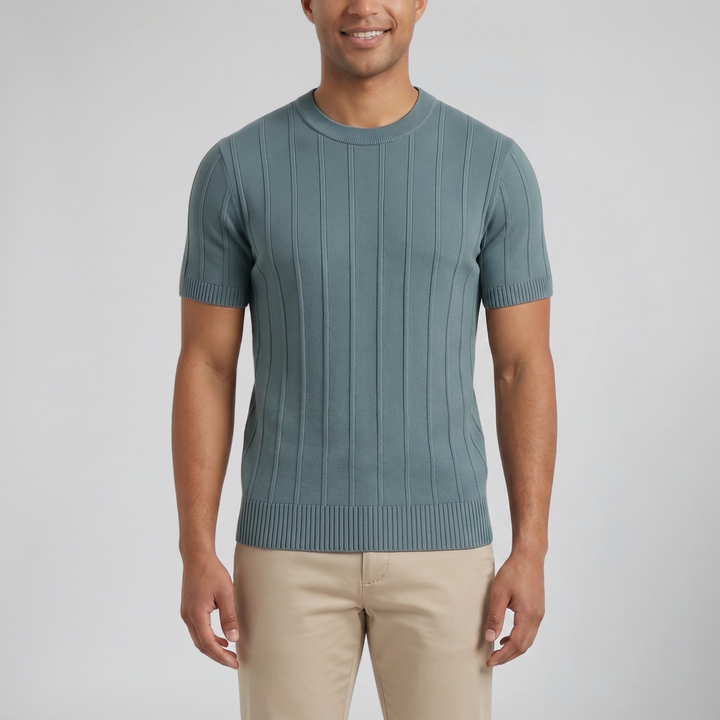 Men’s Crew-Neck Ribbed Knit T-Shirt | Celestiella