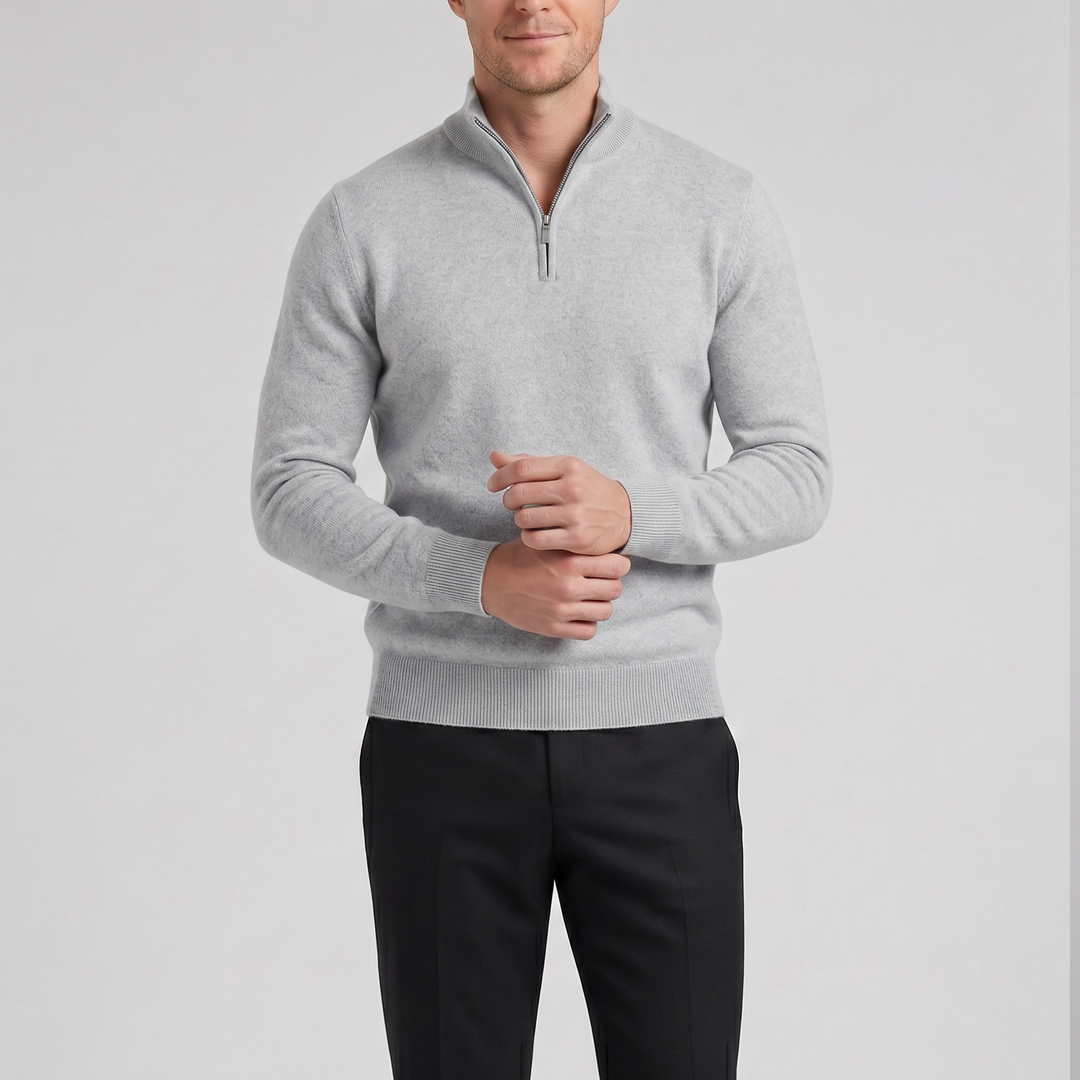 Men’s Cashmere-Blend Quarter-Zip Sweater | Celestiella