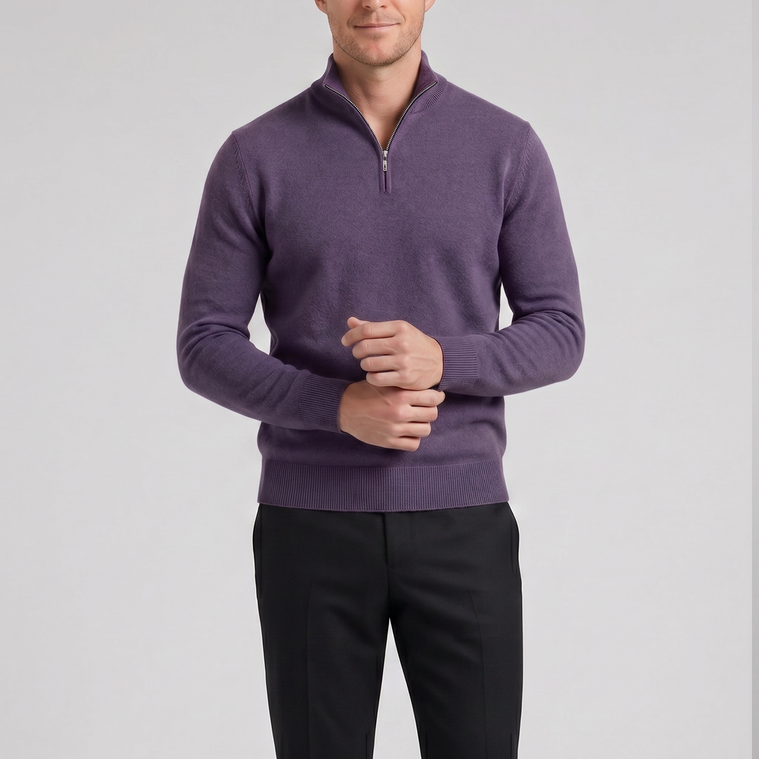 Men’s Cashmere-Blend Quarter-Zip Sweater | Celestiella
