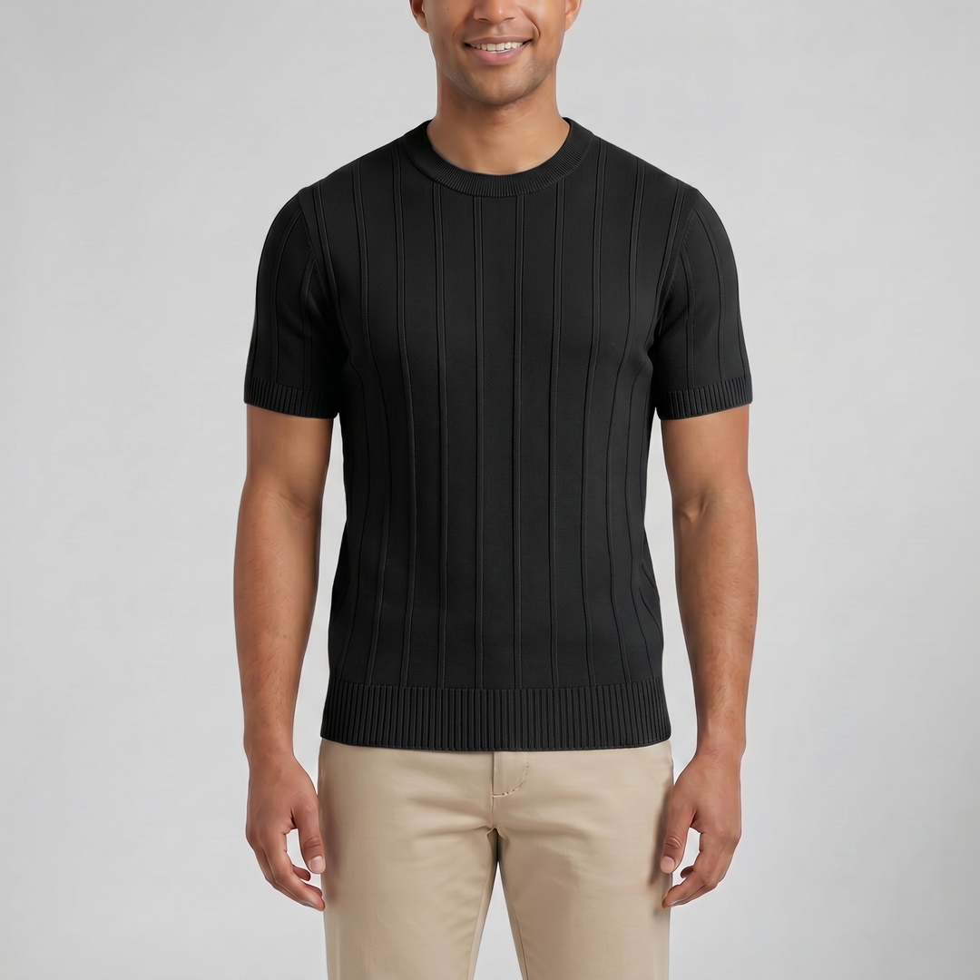 Men’s Crew-Neck Ribbed Knit T-Shirt | Celestiella