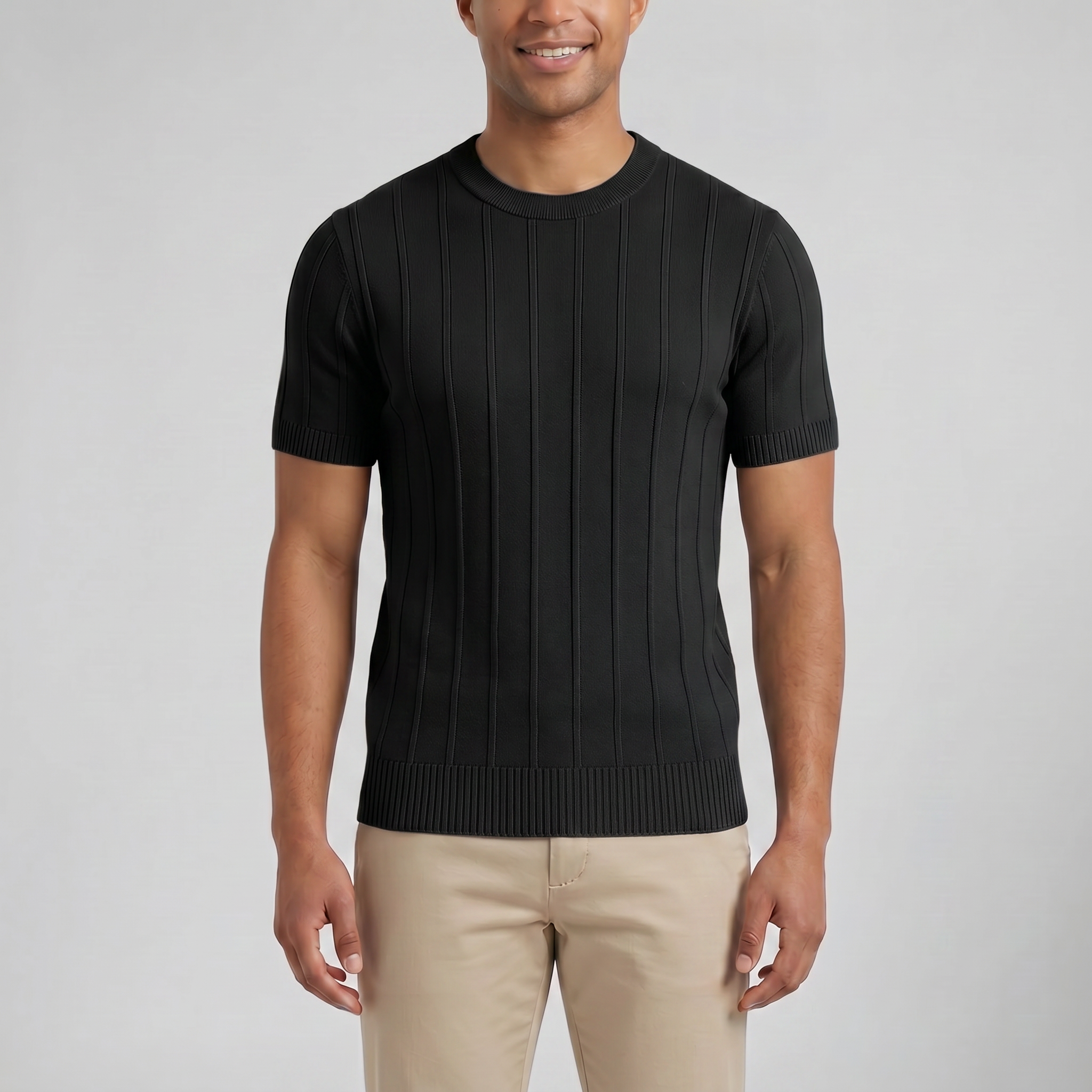 Men’s Crew-Neck Ribbed Knit T-Shirt | Celestiella
