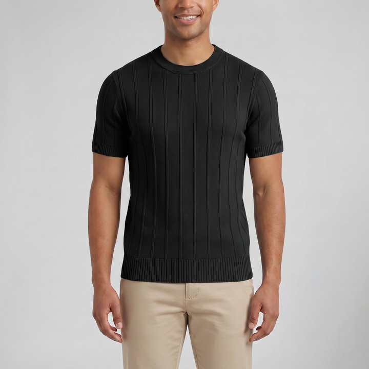 Men’s Crew-Neck Ribbed Knit T-Shirt | Celestiella