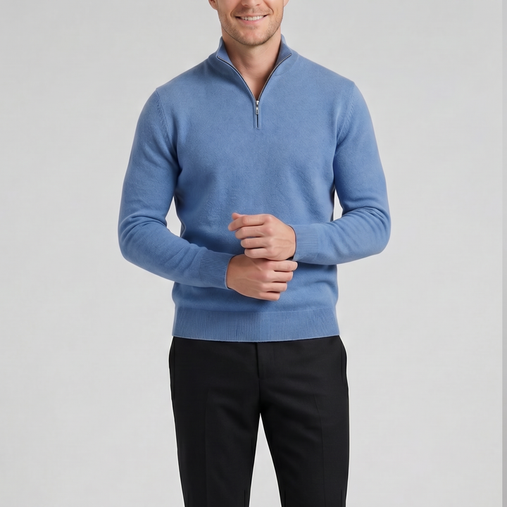 Men’s Cashmere-Blend Quarter-Zip Sweater | Celestiella