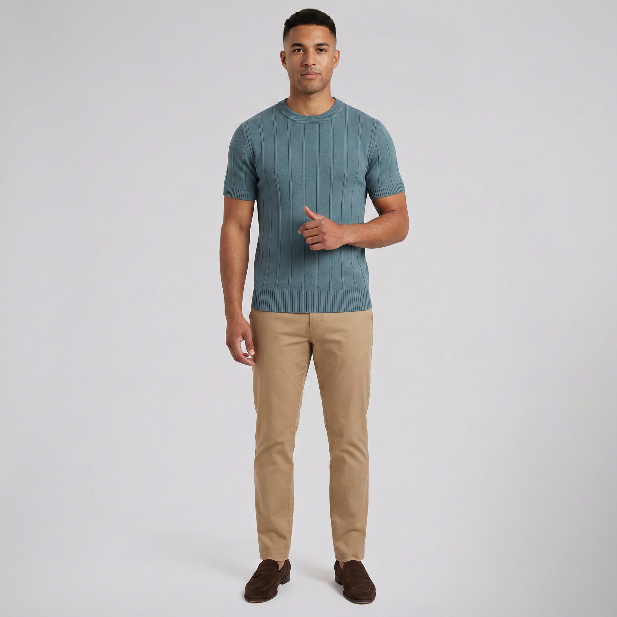 Men’s Crew-Neck Ribbed Knit T-Shirt | Celestiella