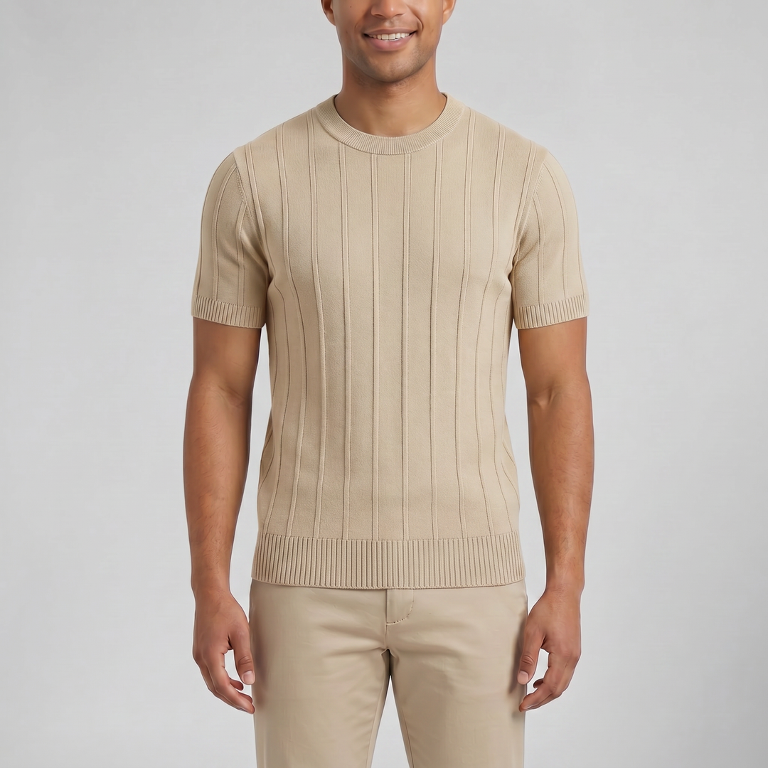 Men’s Crew-Neck Ribbed Knit T-Shirt | Celestiella