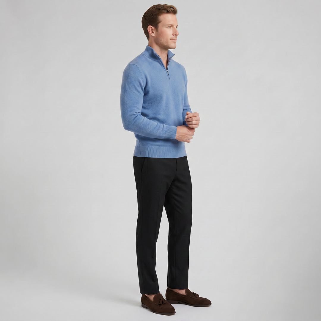 Men’s Cashmere-Blend Quarter-Zip Sweater | Celestiella