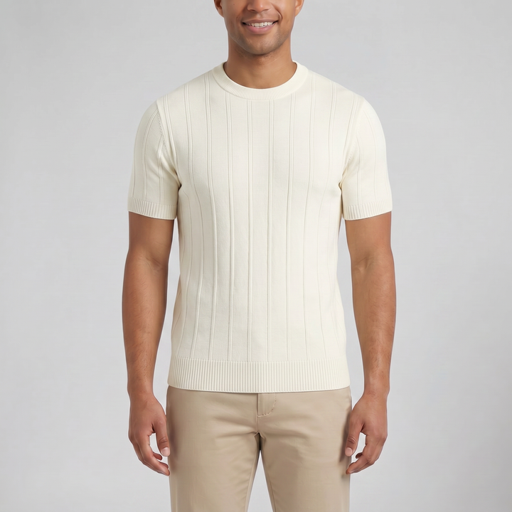 Men’s Crew-Neck Ribbed Knit T-Shirt | Celestiella