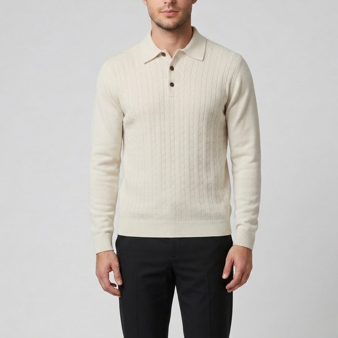 Men’s Cable Knit Polo Sweater | Celestiella