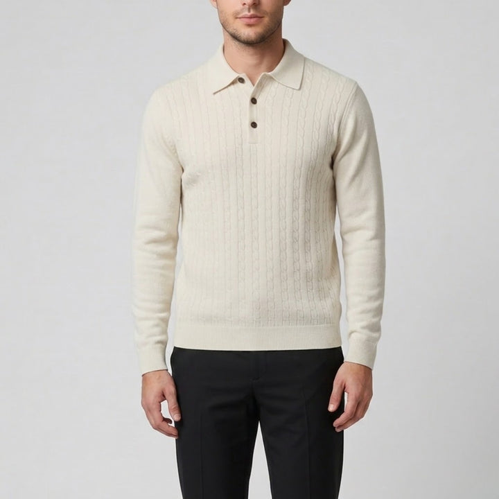 Men’s Cable Knit Polo Sweater | Celestiella