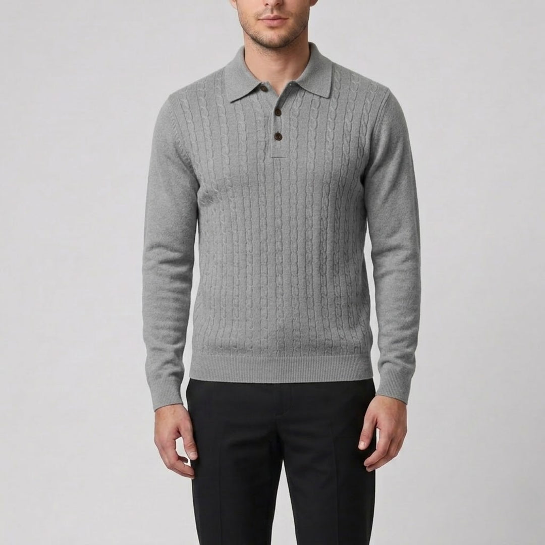 Men’s Cable Knit Polo Sweater | Celestiella
