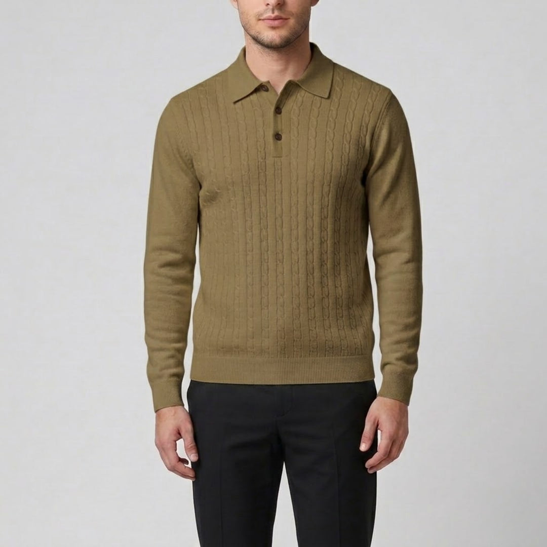Men’s Cable Knit Polo Sweater | Celestiella