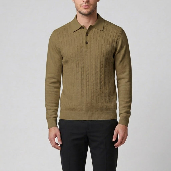 Men’s Cable Knit Polo Sweater | Celestiella