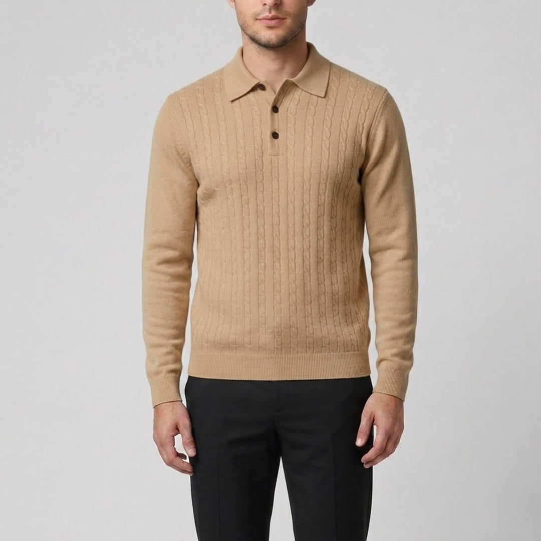 Men’s Cable Knit Polo Sweater | Celestiella