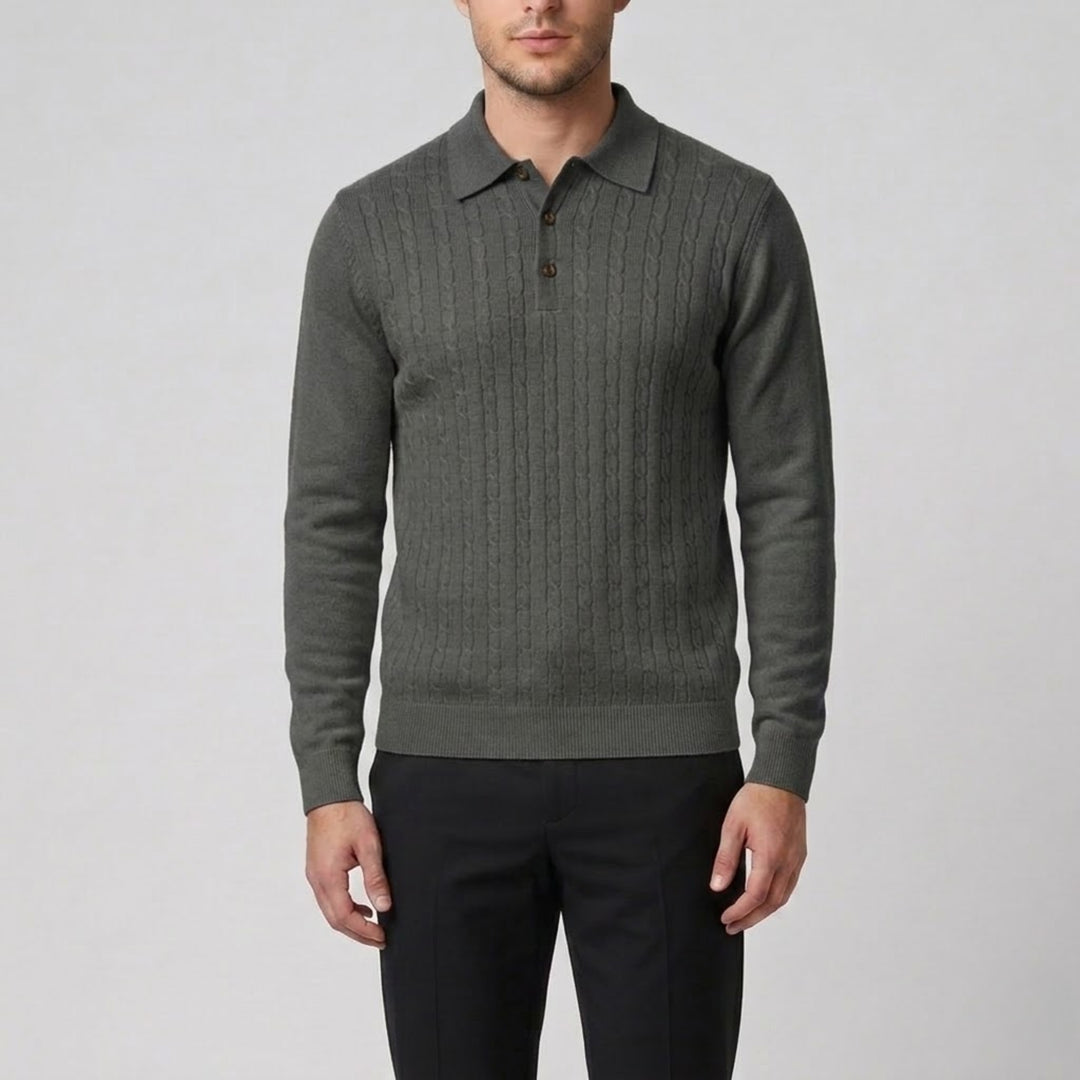 Men’s Cable Knit Polo Sweater | Celestiella