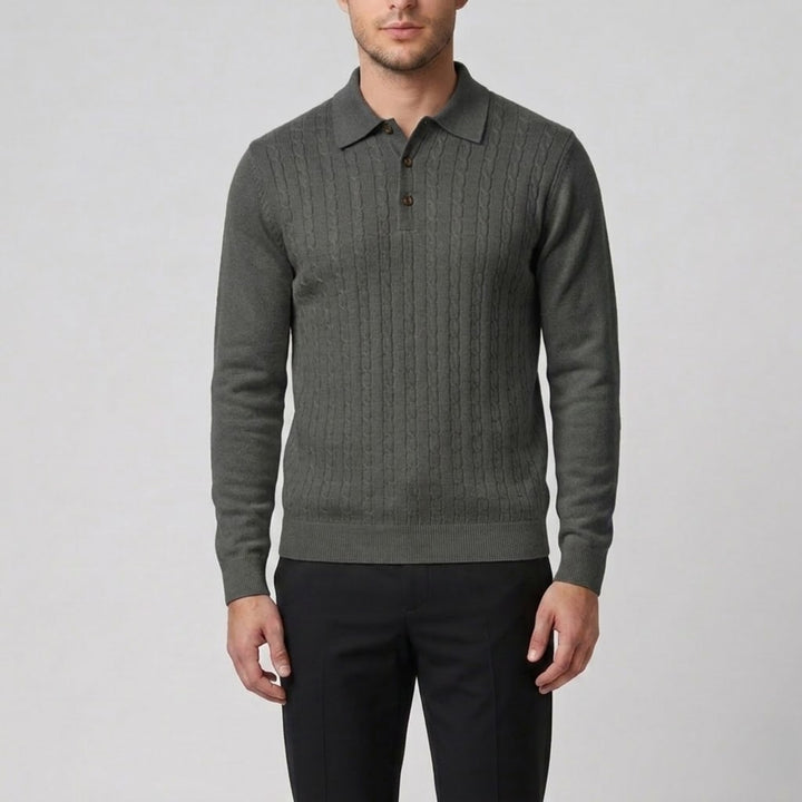 Men’s Cable Knit Polo Sweater | Celestiella