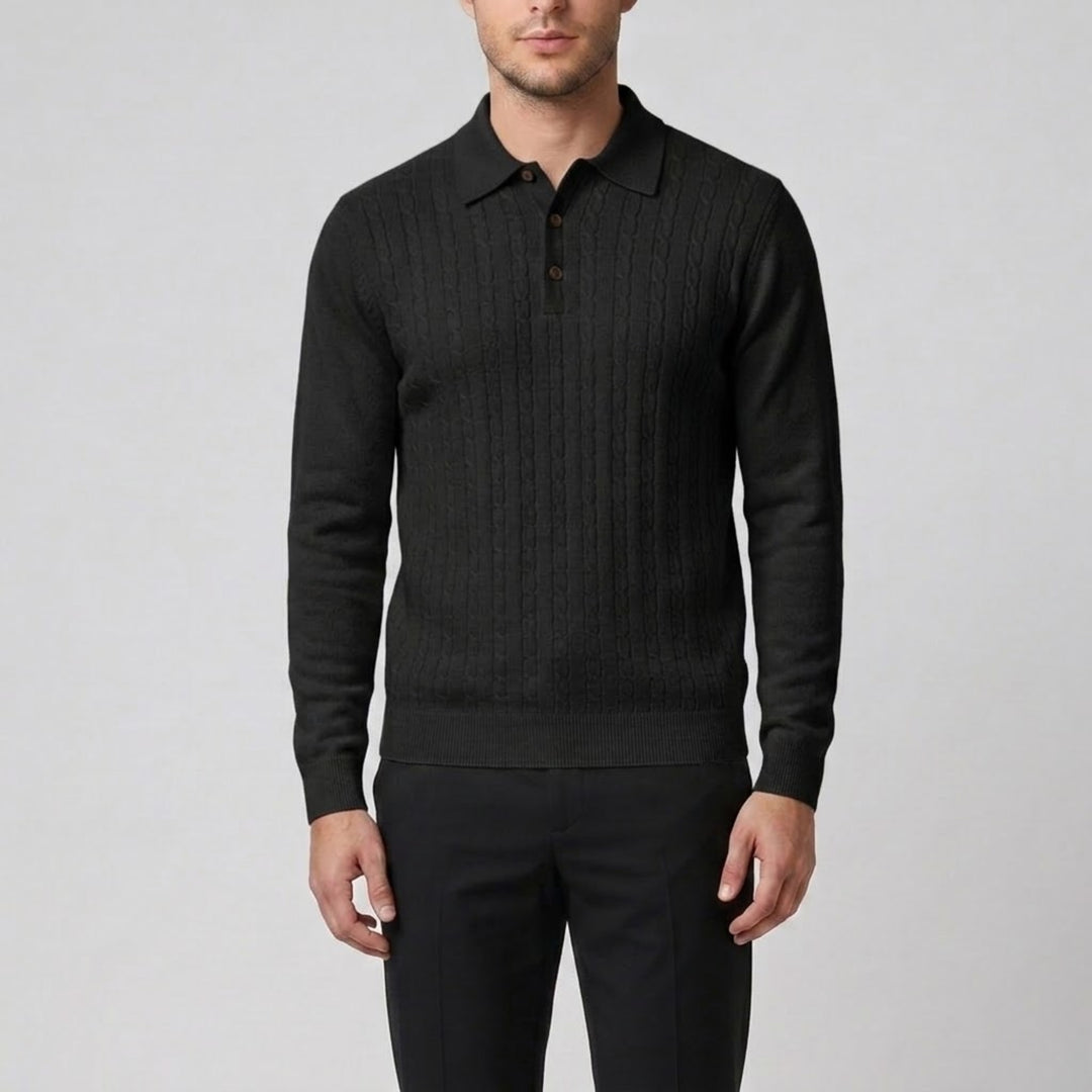 Men’s Cable Knit Polo Sweater | Celestiella