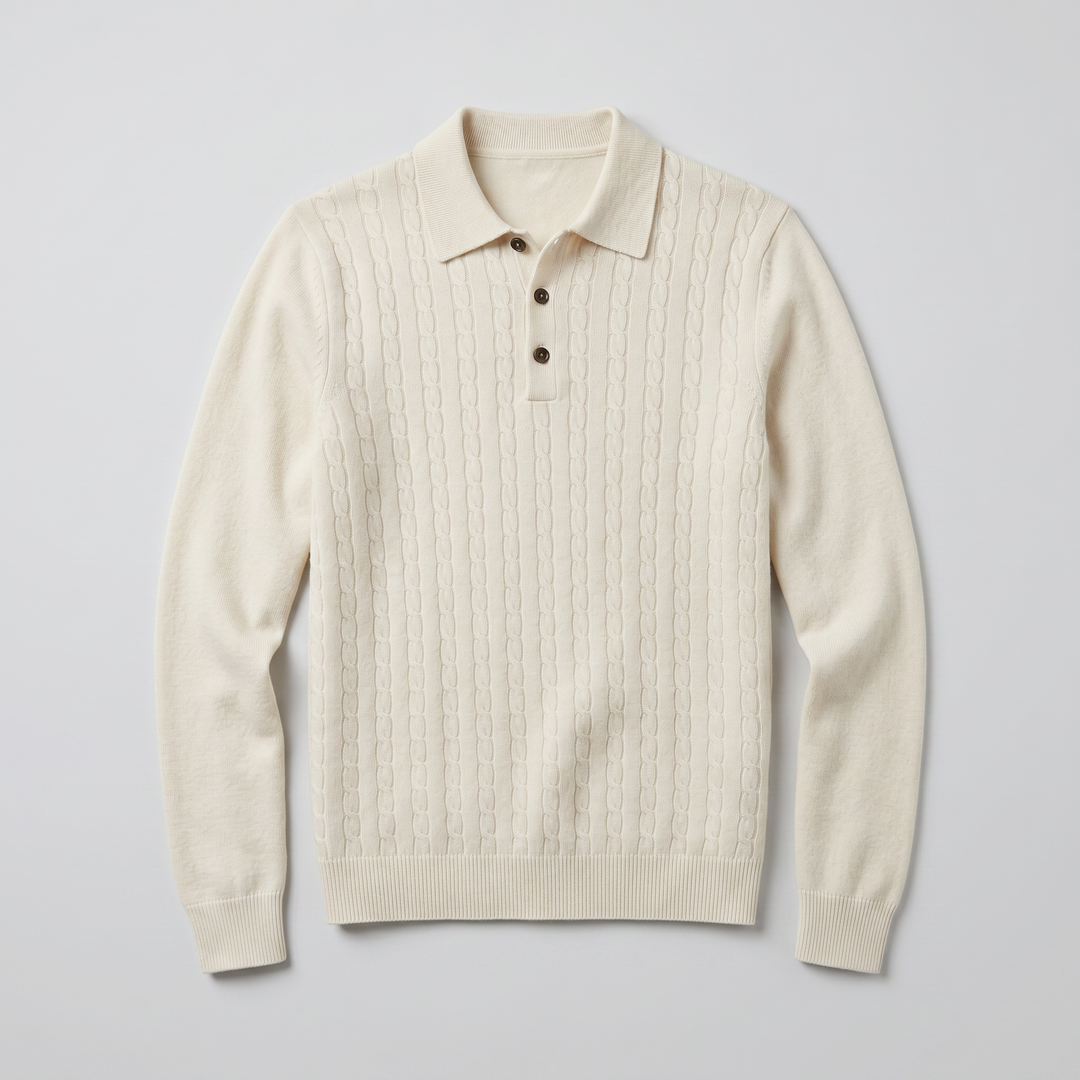 Men’s Cable Knit Polo Sweater | Celestiella