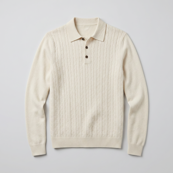 Men’s Cable Knit Polo Sweater | Celestiella