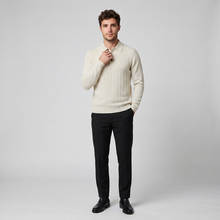 Men’s Cable Knit Polo Sweater | Celestiella