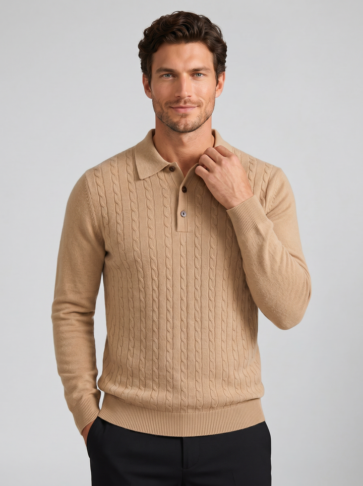 Men's Knitted Polo Jumper – Cable Knit
