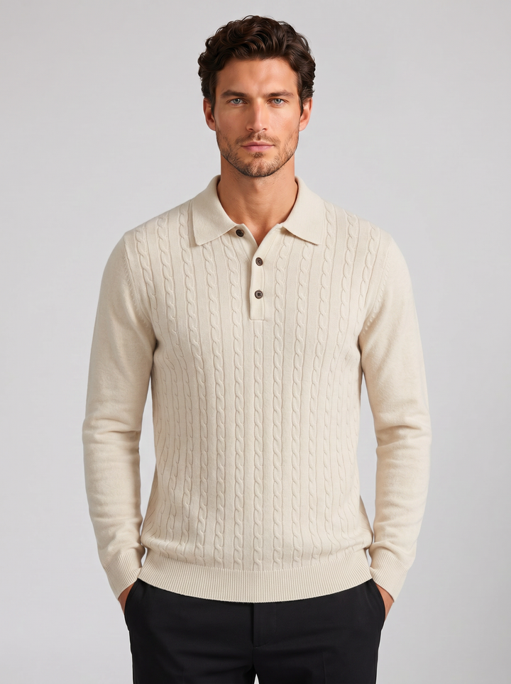 Men's Knitted Polo Jumper – Cable Knit