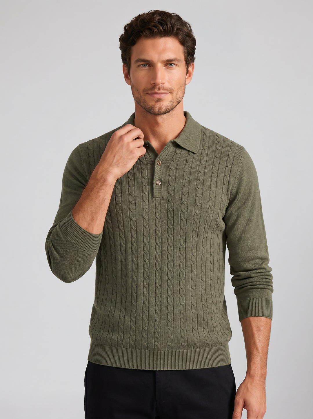 Men's Knitted Polo Jumper – Cable Knit