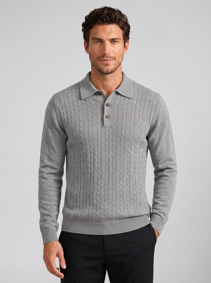 Men's Knitted Polo Jumper – Cable Knit