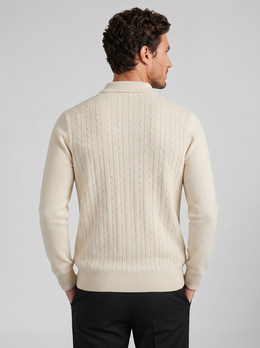 Men's Knitted Polo Jumper – Cable Knit