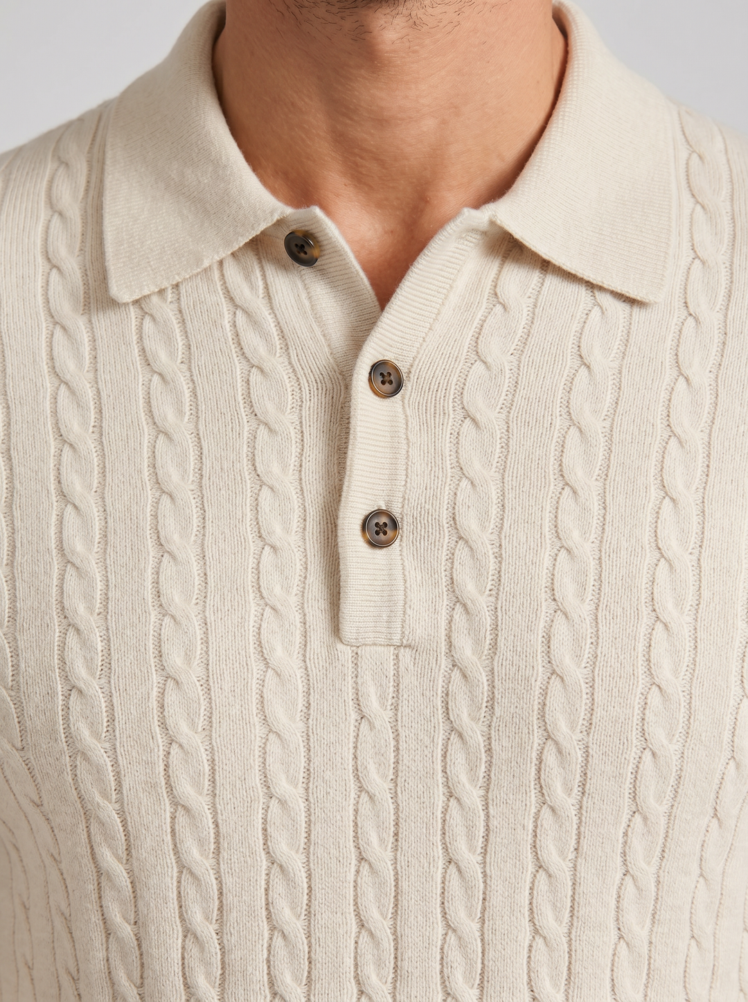 Men's Knitted Polo Jumper – Cable Knit
