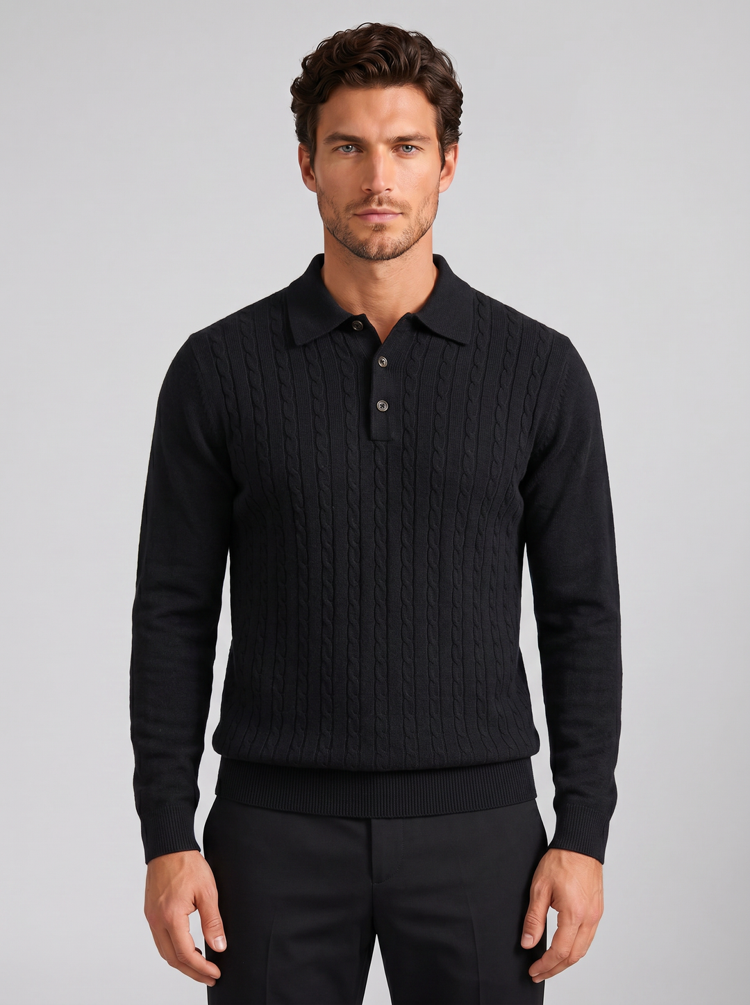 Men's Knitted Polo Jumper – Cable Knit