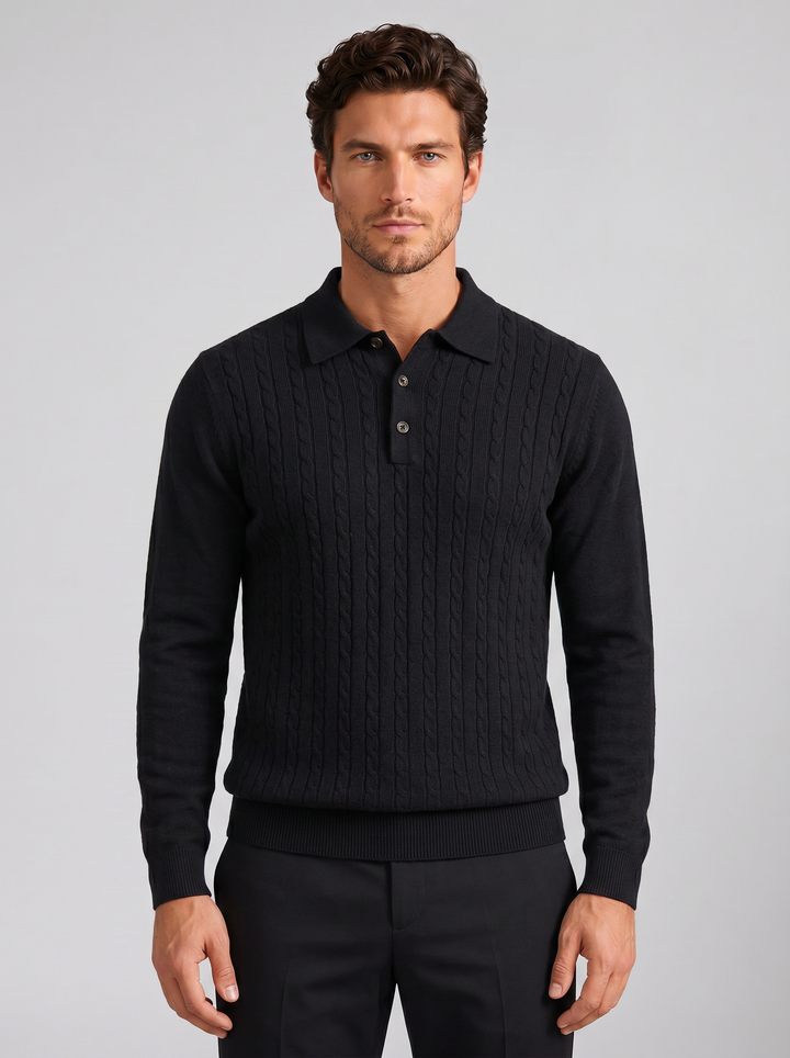 Men's Knitted Polo Jumper – Cable Knit