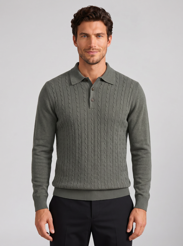 Men's Knitted Polo Jumper – Cable Knit