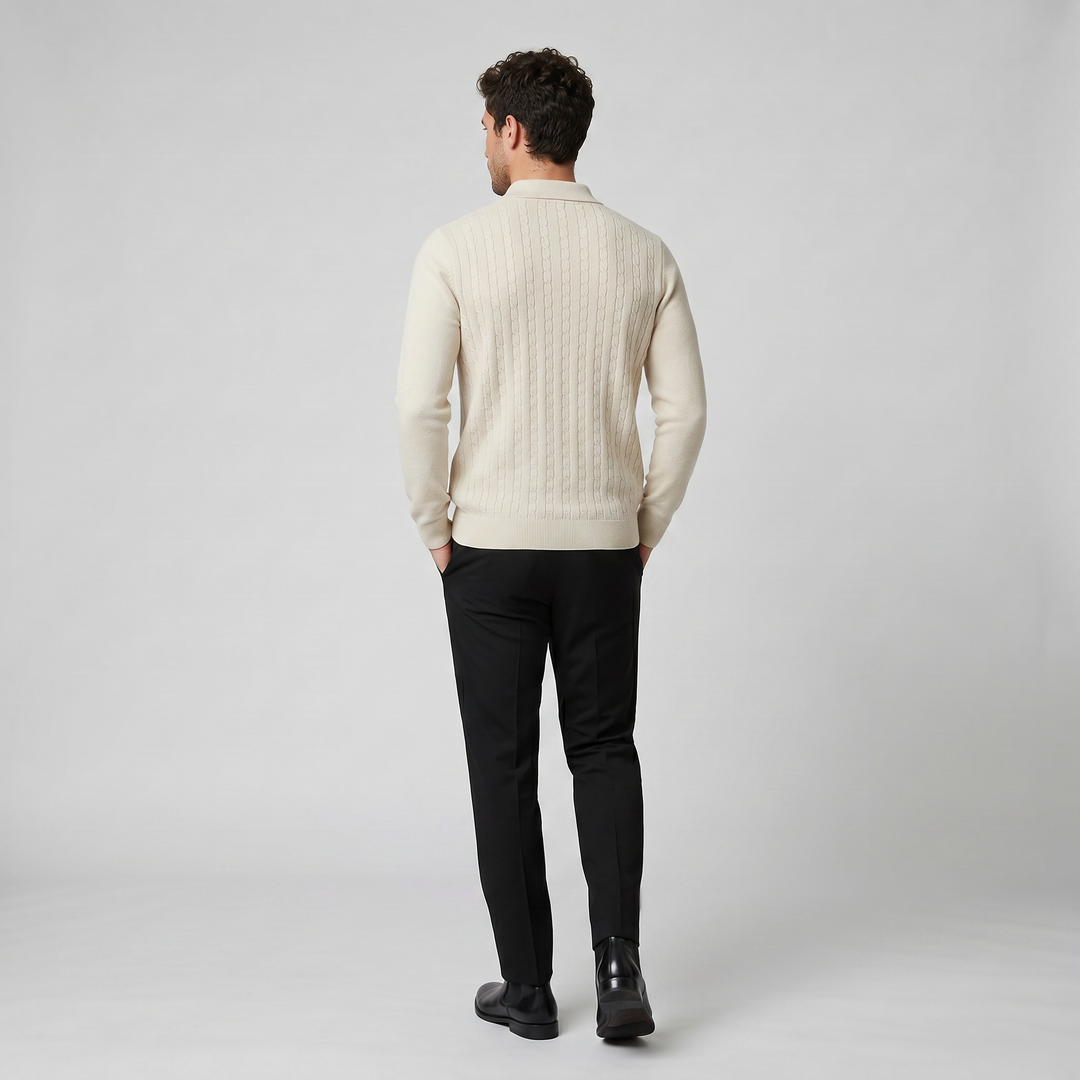 Men’s Cable Knit Polo Sweater | Celestiella