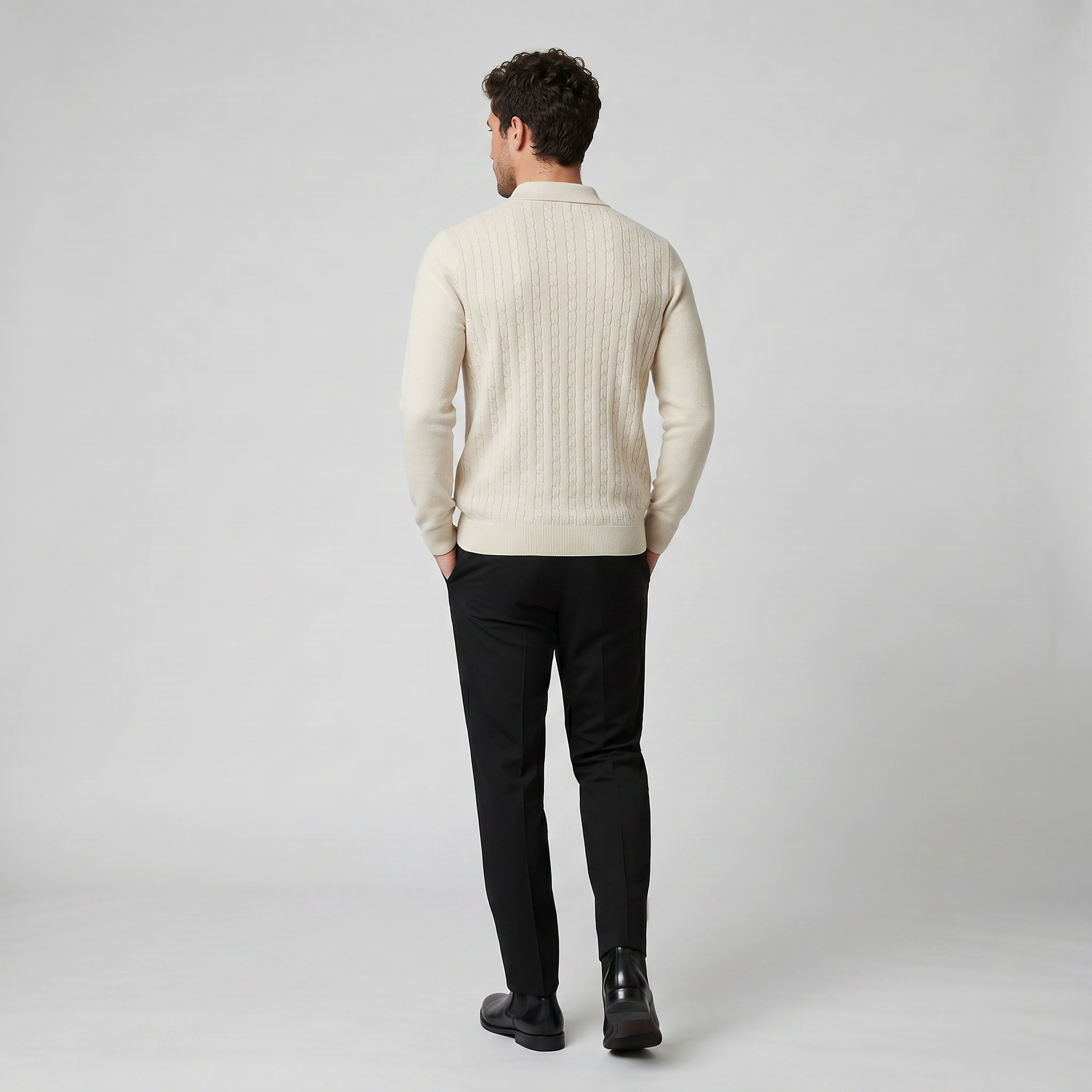 Men’s Cable Knit Polo Sweater | Celestiella