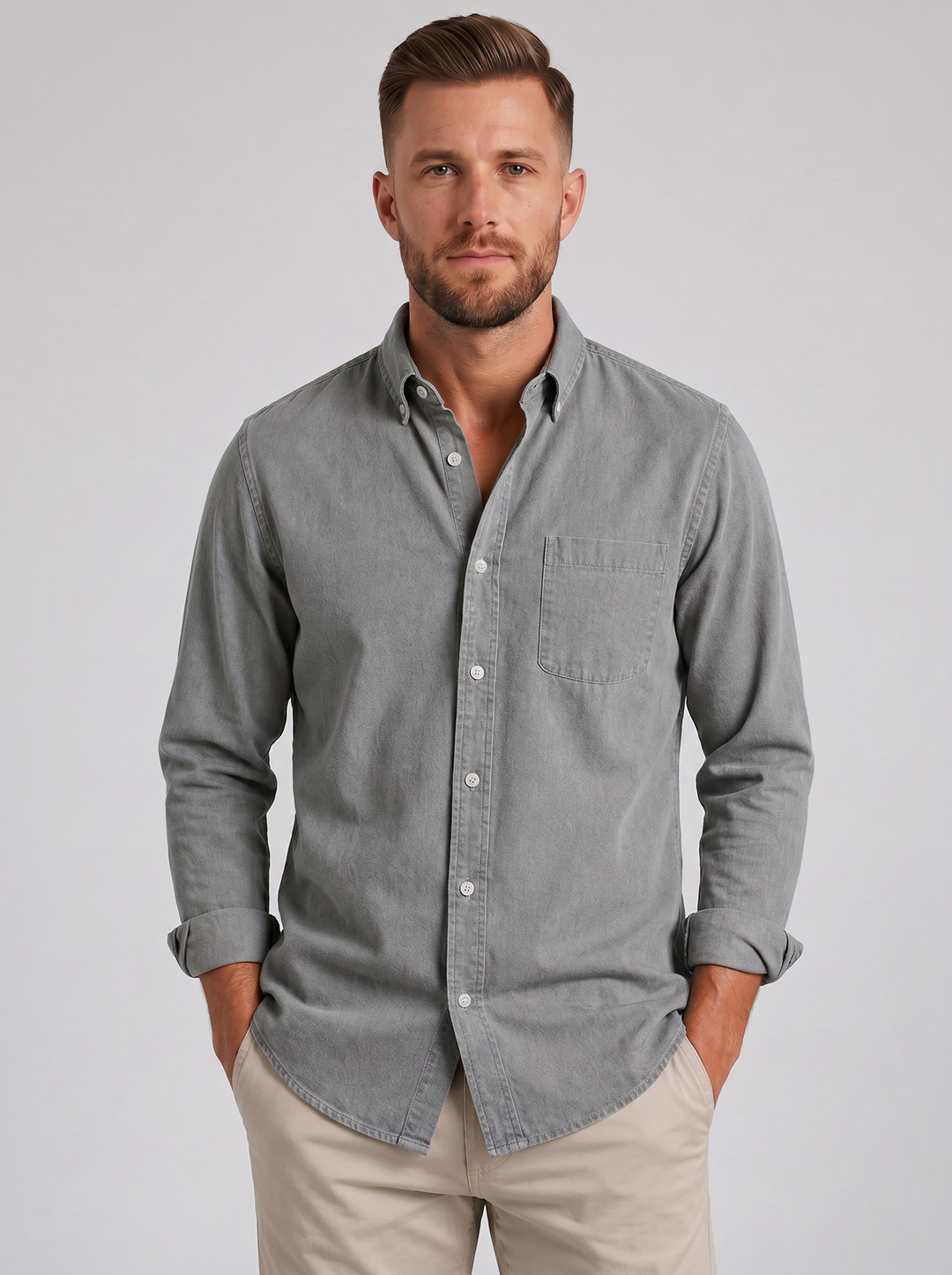 Men's Cotton Button-Down Shirt – Relaxed Everyday Fit